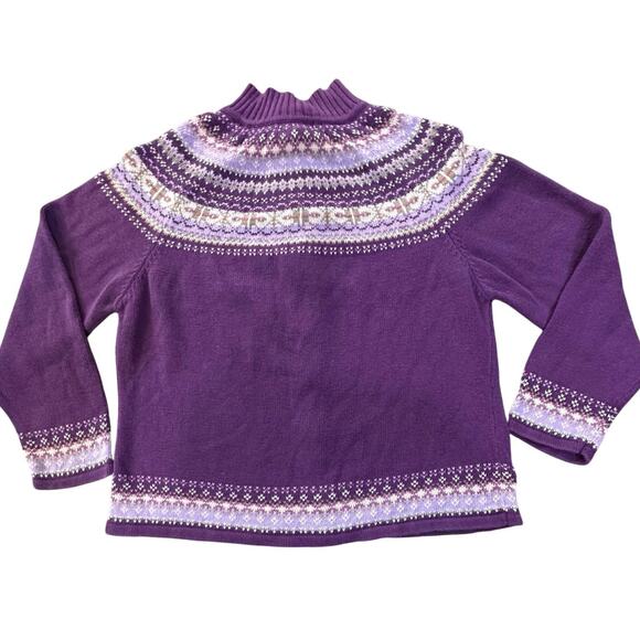 Vintage Tiara Y2K Full Zip Cardigan Sweater Women Large Purple Nordic Fair Isle - Picture 2 of 12